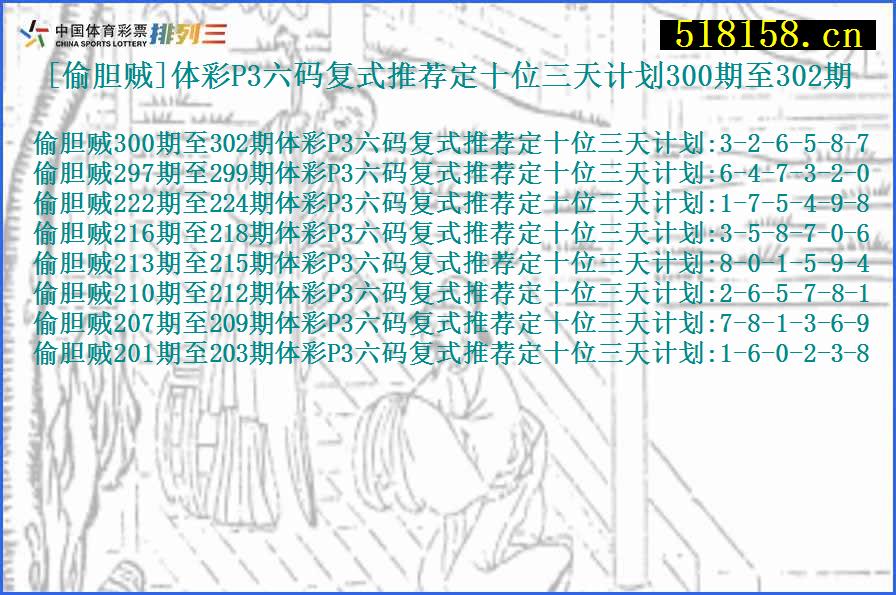 [偷胆贼]体彩P3六码复式推荐定十位三天计划300期至302期