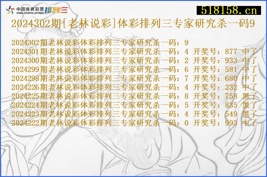 2024302期[老林说彩]体彩排列三专家研究杀一码9