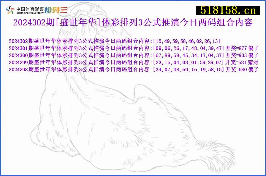 2024302期[盛世年华]体彩排列3公式推演今日两码组合内容