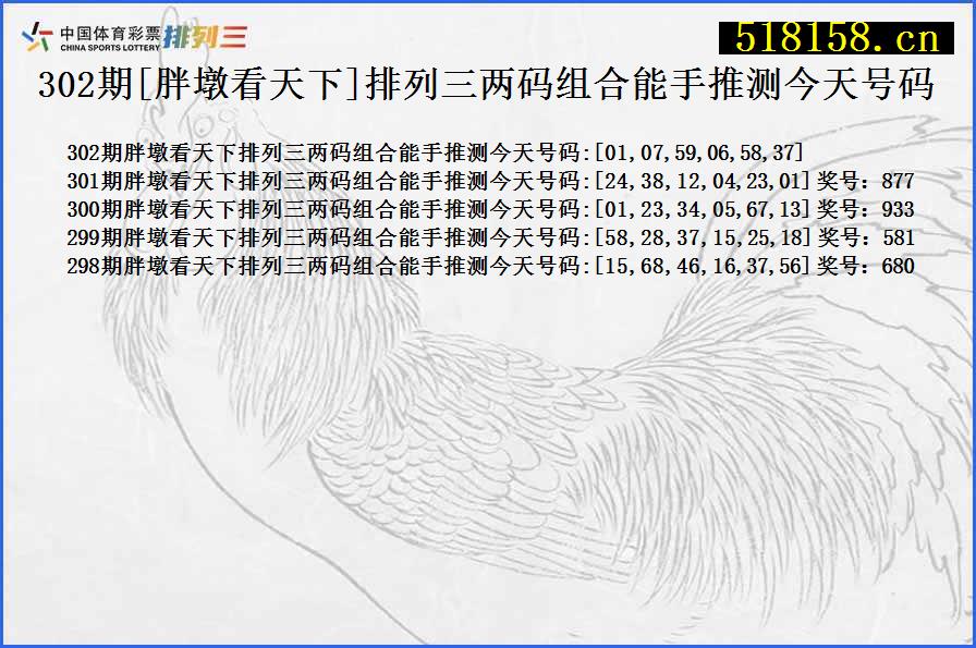 302期[胖墩看天下]排列三两码组合能手推测今天号码