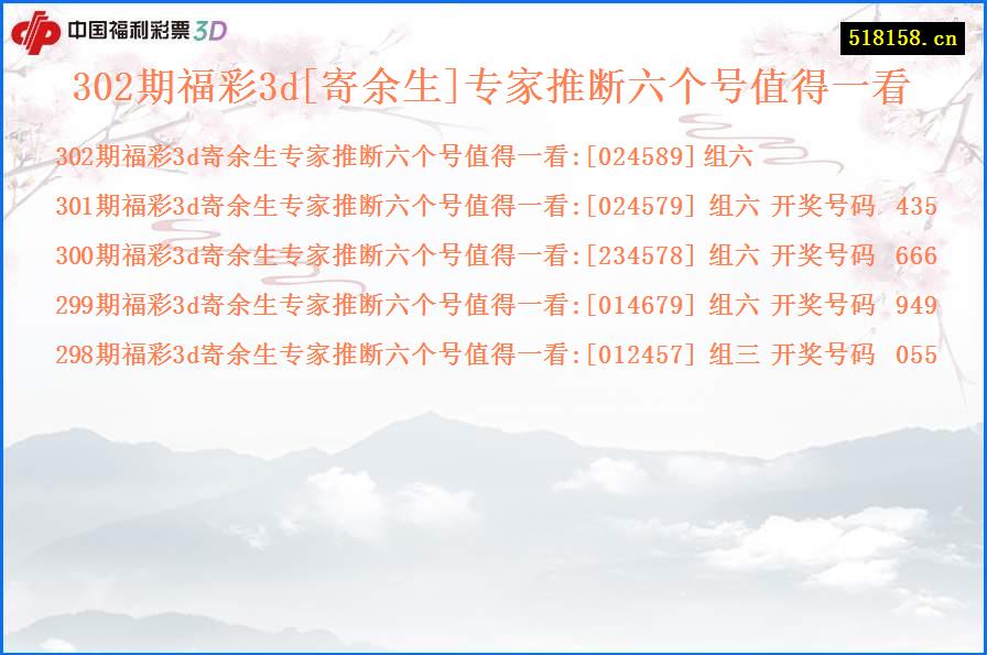 302期福彩3d[寄余生]专家推断六个号值得一看