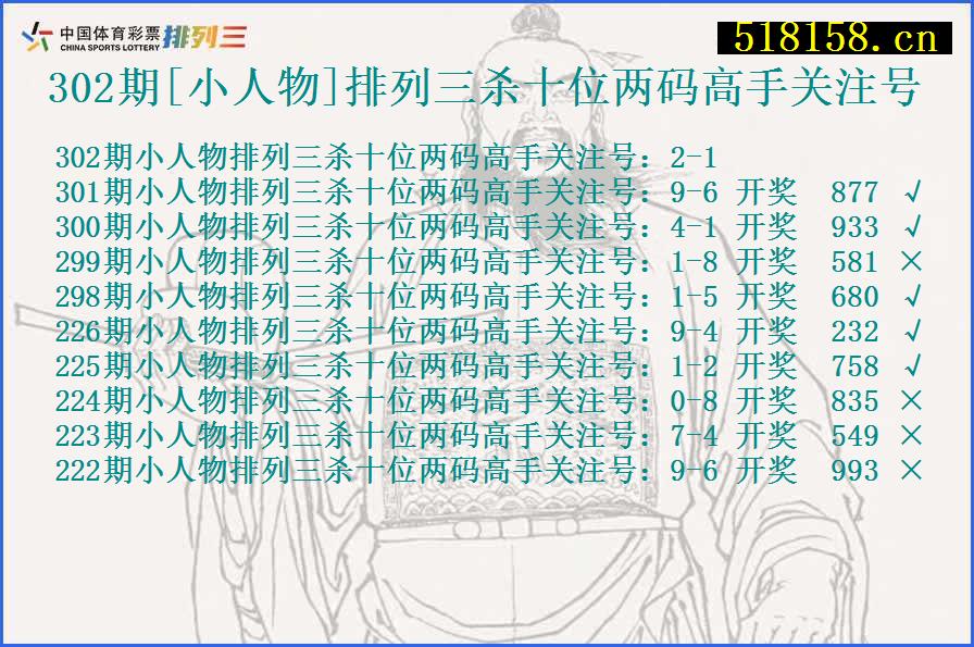 302期[小人物]排列三杀十位两码高手关注号