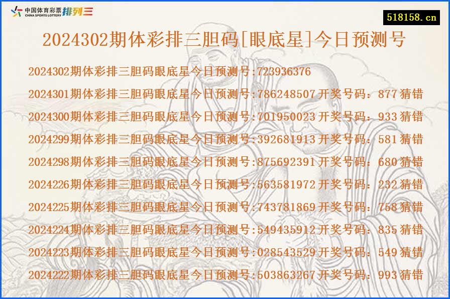 2024302期体彩排三胆码[眼底星]今日预测号