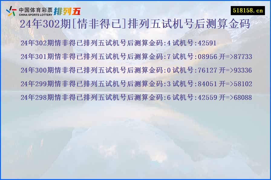 24年302期[情非得已]排列五试机号后测算金码