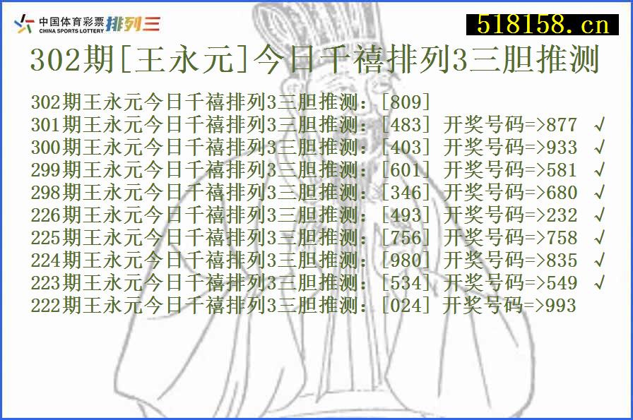 302期[王永元]今日千禧排列3三胆推测