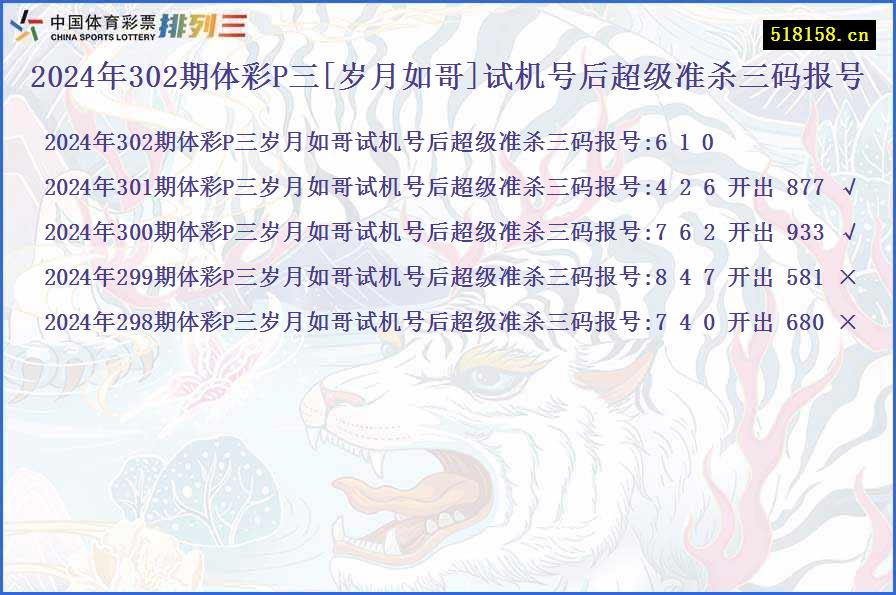 2024年302期体彩P三[岁月如哥]试机号后超级准杀三码报号