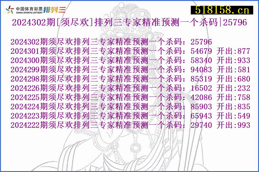 2024302期[须尽欢]排列三专家精准预测一个杀码|25796