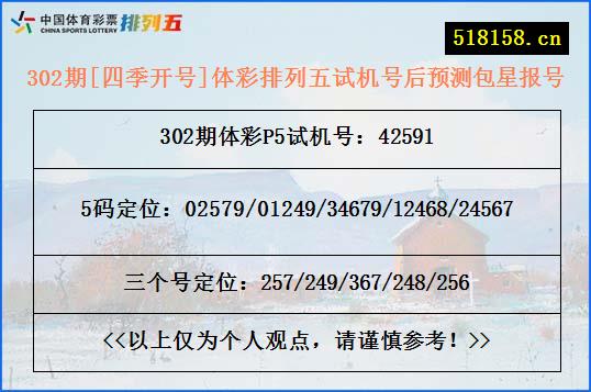 302期[四季开号]体彩排列五试机号后预测包星报号