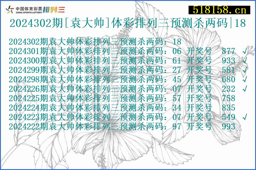 2024302期[袁大帅]体彩排列三预测杀两码|18