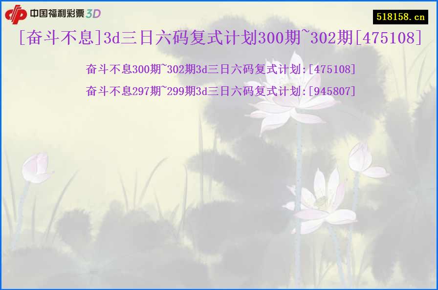 [奋斗不息]3d三日六码复式计划300期~302期[475108]
