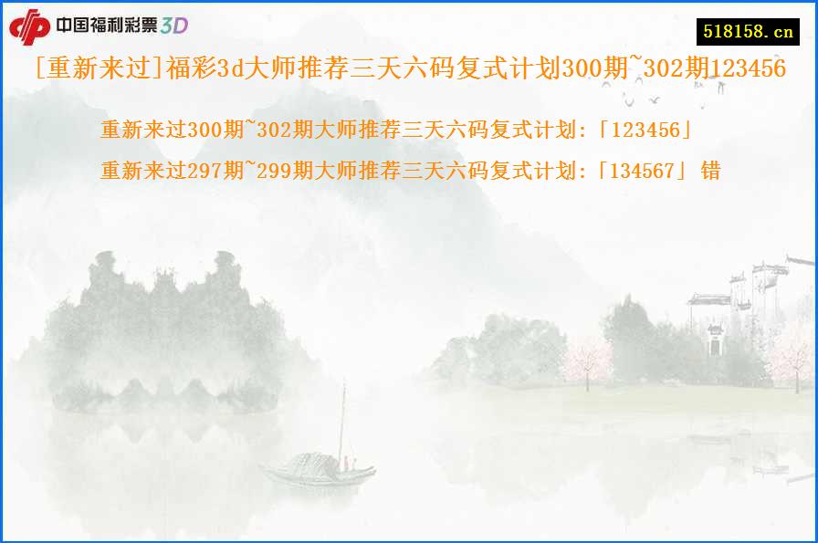 [重新来过]福彩3d大师推荐三天六码复式计划300期~302期123456