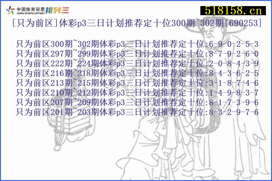 [只为前区]体彩p3三日计划推荐定十位300期~302期[690253]