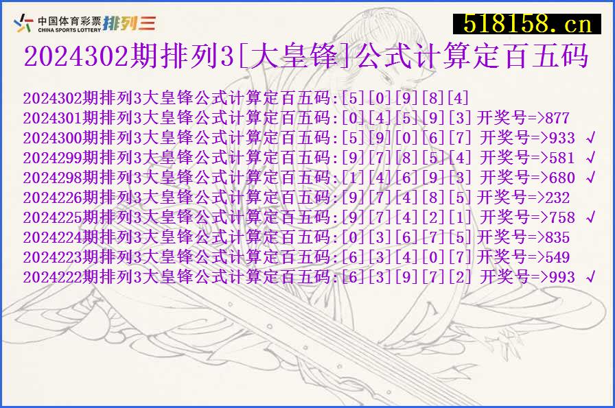 2024302期排列3[大皇锋]公式计算定百五码