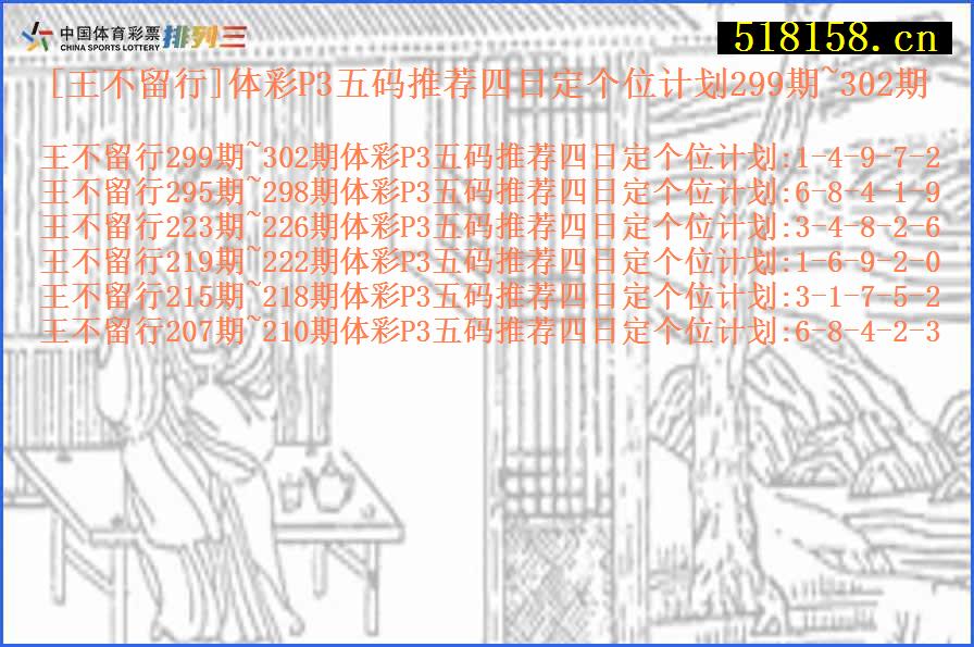 [王不留行]体彩P3五码推荐四日定个位计划299期~302期