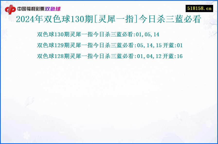 2024年双色球130期[灵犀一指]今日杀三蓝必看