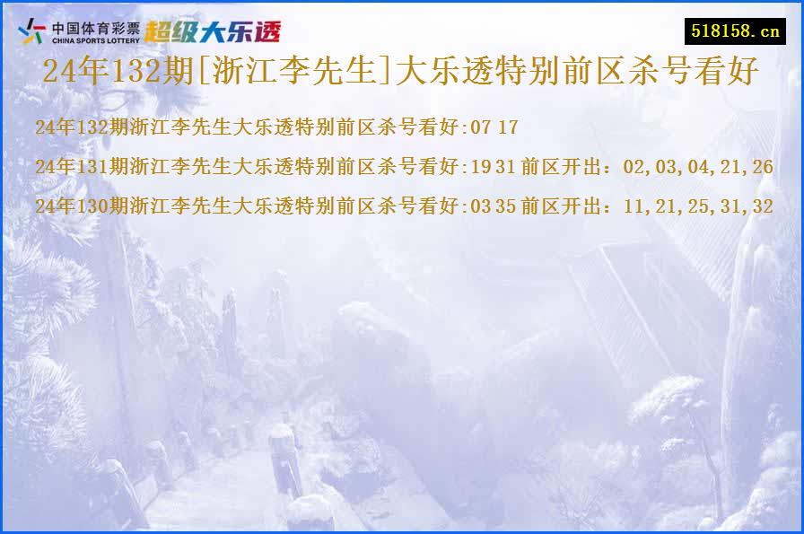 24年132期[浙江李先生]大乐透特别前区杀号看好