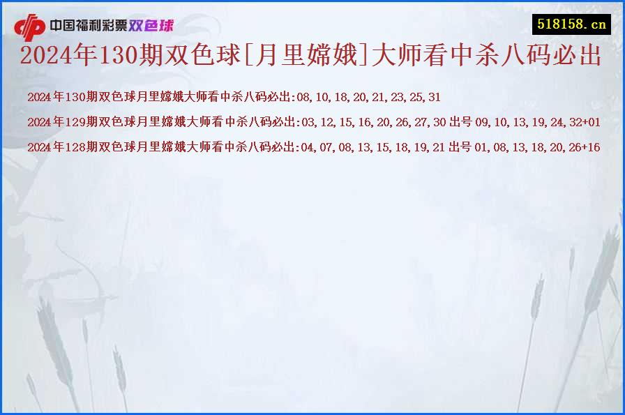 2024年130期双色球[月里嫦娥]大师看中杀八码必出