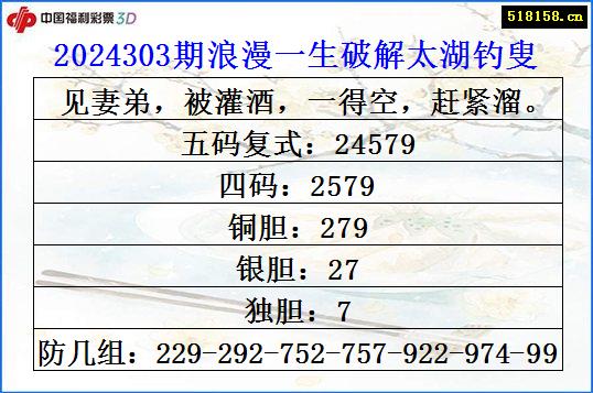 2024303期浪漫一生破解太湖钓叟