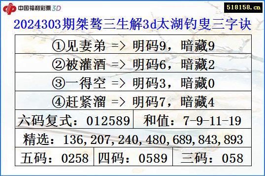 2024303期桀骜三生解3d太湖钓叟三字诀