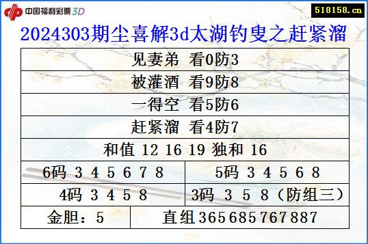 2024303期尘喜解3d太湖钓叟之赶紧溜