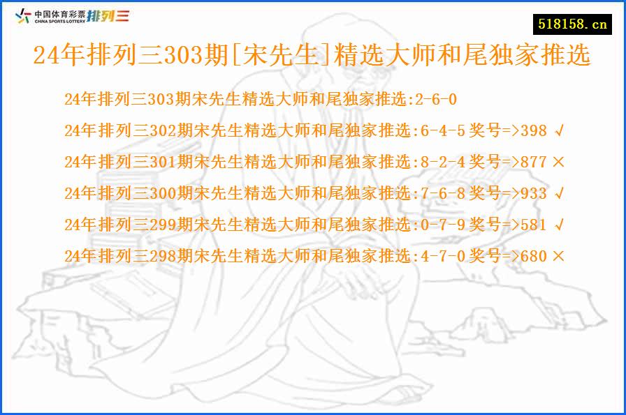 24年排列三303期[宋先生]精选大师和尾独家推选