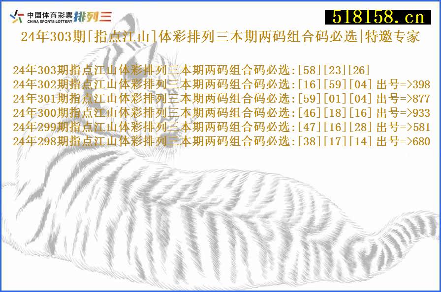 24年303期[指点江山]体彩排列三本期两码组合码必选|特邀专家
