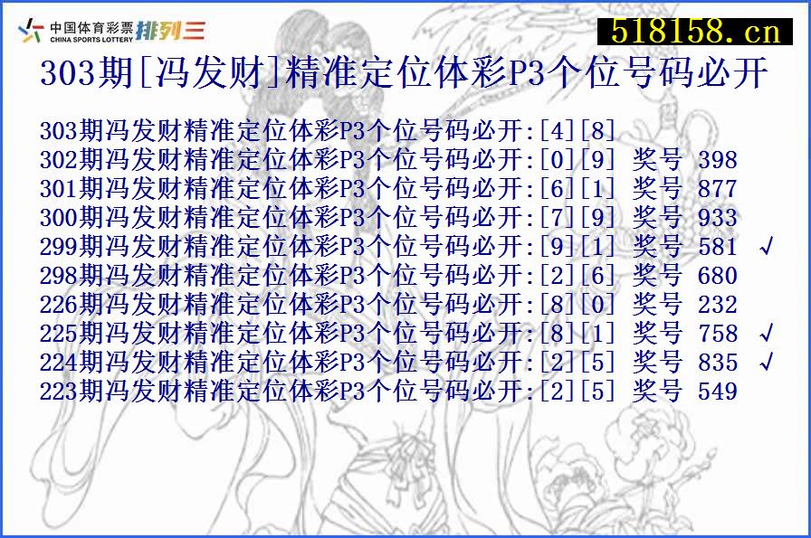 303期[冯发财]精准定位体彩P3个位号码必开