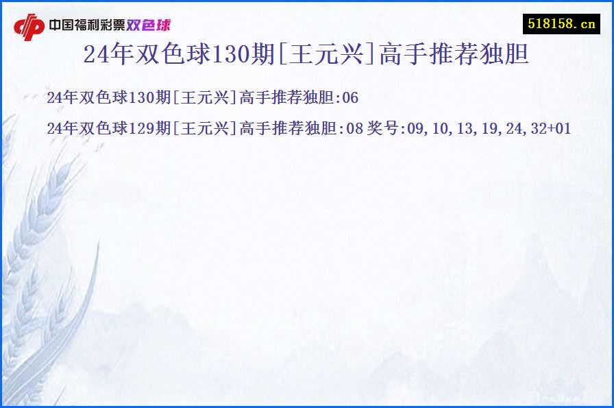 24年双色球130期[王元兴]高手推荐独胆