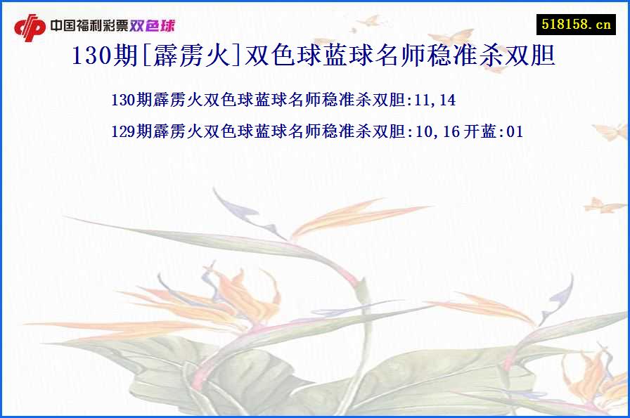 130期[霹雳火]双色球蓝球名师稳准杀双胆