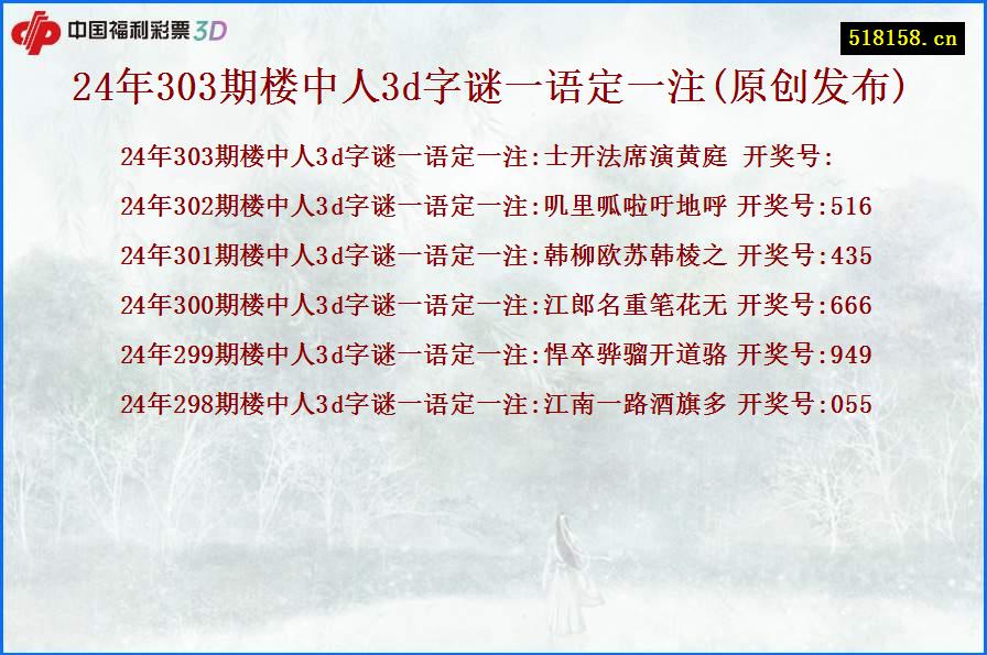 24年303期楼中人3d字谜一语定一注(原创发布)