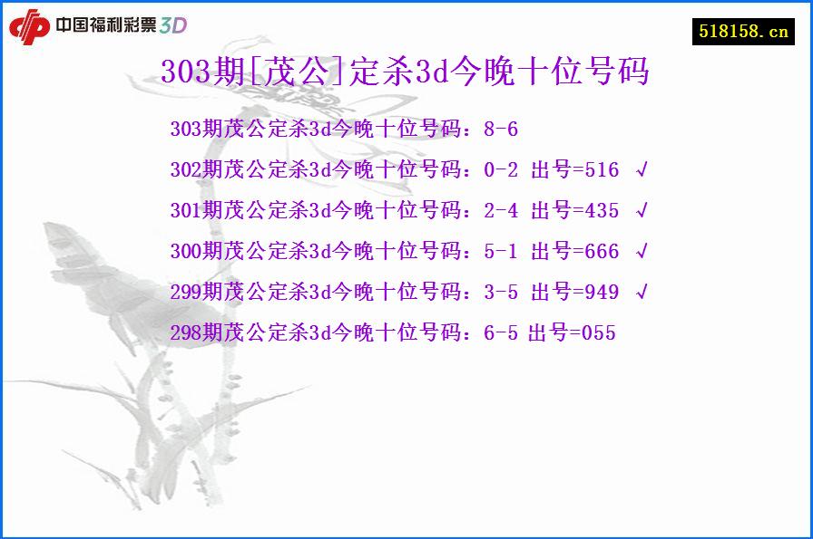 303期[茂公]定杀3d今晚十位号码