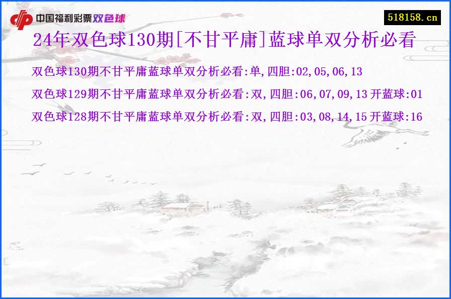 24年双色球130期[不甘平庸]蓝球单双分析必看