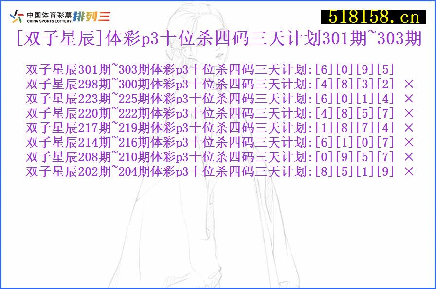 [双子星辰]体彩p3十位杀四码三天计划301期~303期