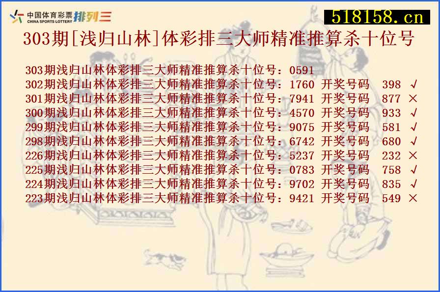 303期[浅归山林]体彩排三大师精准推算杀十位号