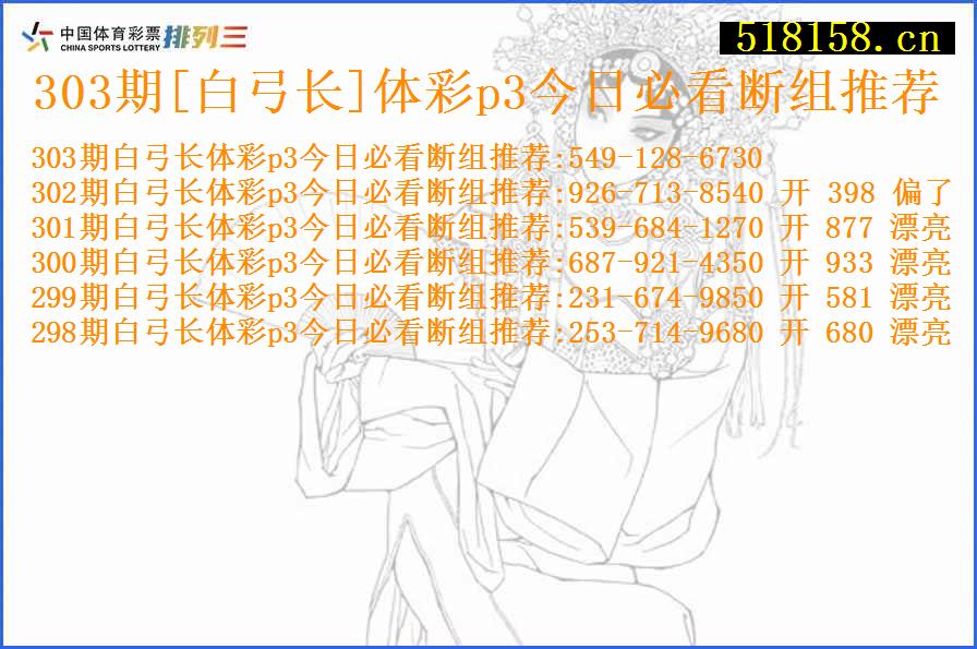 303期[白弓长]体彩p3今日必看断组推荐