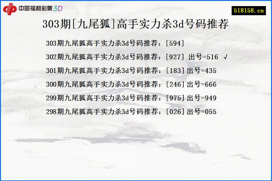 303期[九尾狐]高手实力杀3d号码推荐