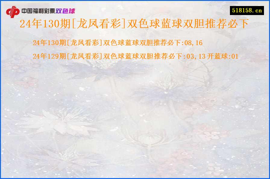 24年130期[龙凤看彩]双色球蓝球双胆推荐必下