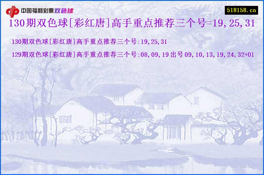 130期双色球[彩红唐]高手重点推荐三个号=19,25,31