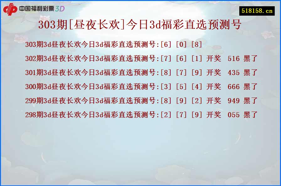 303期[昼夜长欢]今日3d福彩直选预测号