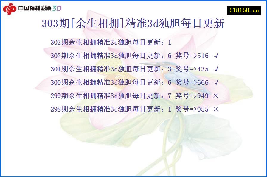 303期[余生相拥]精准3d独胆每日更新