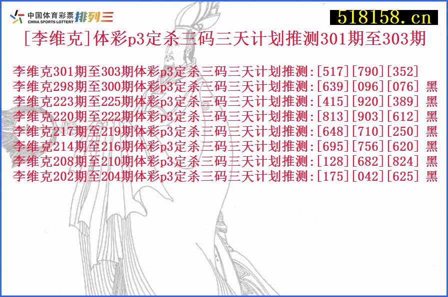 [李维克]体彩p3定杀三码三天计划推测301期至303期