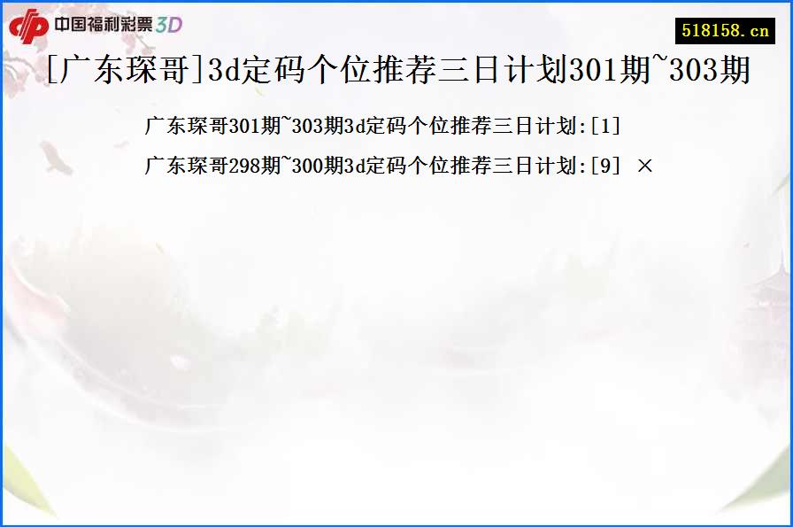 [广东琛哥]3d定码个位推荐三日计划301期~303期