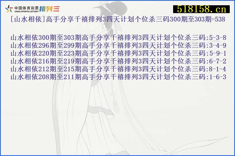 [山水相依]高手分享千禧排列3四天计划个位杀三码300期至303期=538