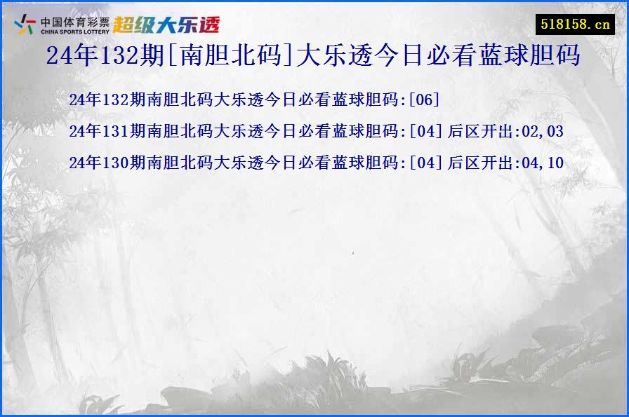 24年132期[南胆北码]大乐透今日必看蓝球胆码