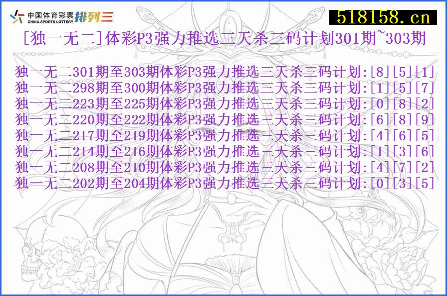 [独一无二]体彩P3强力推选三天杀三码计划301期~303期