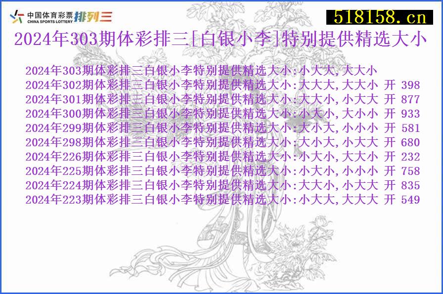 2024年303期体彩排三[白银小李]特别提供精选大小