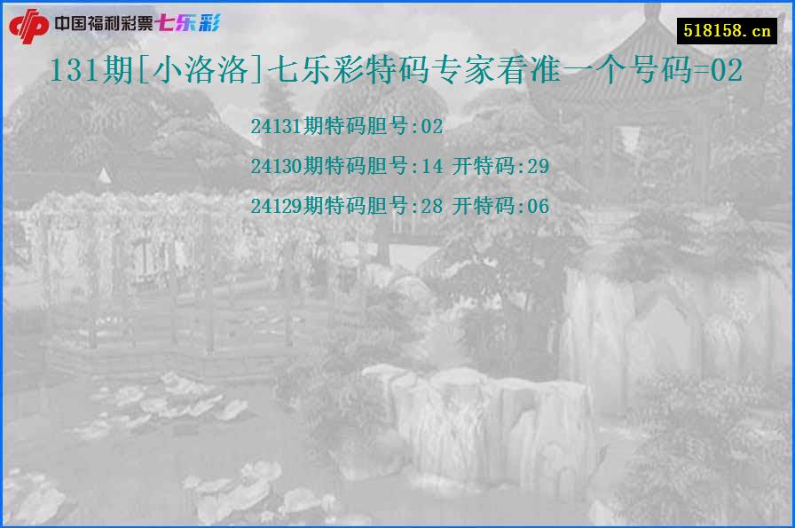 131期[小洛洛]七乐彩特码专家看准一个号码=02