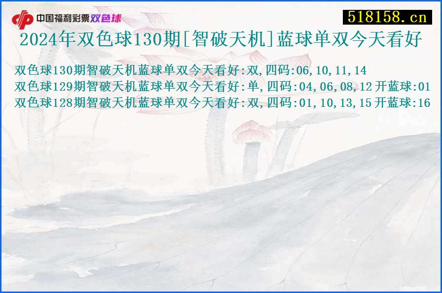 2024年双色球130期[智破天机]蓝球单双今天看好