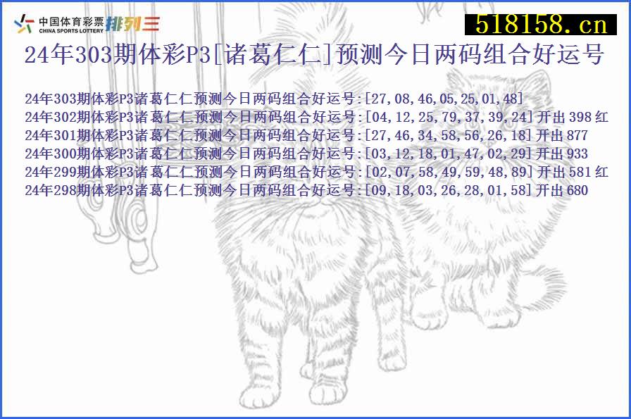 24年303期体彩P3[诸葛仁仁]预测今日两码组合好运号