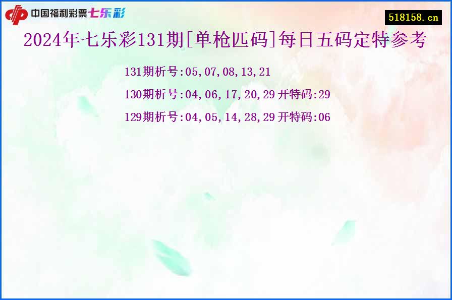 2024年七乐彩131期[单枪匹码]每日五码定特参考